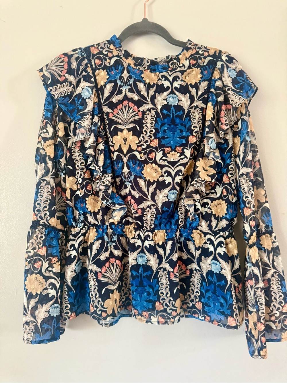 INC International Concepts Fleur Nouveau Floral Ruffle Bell-Sleeve Blouse